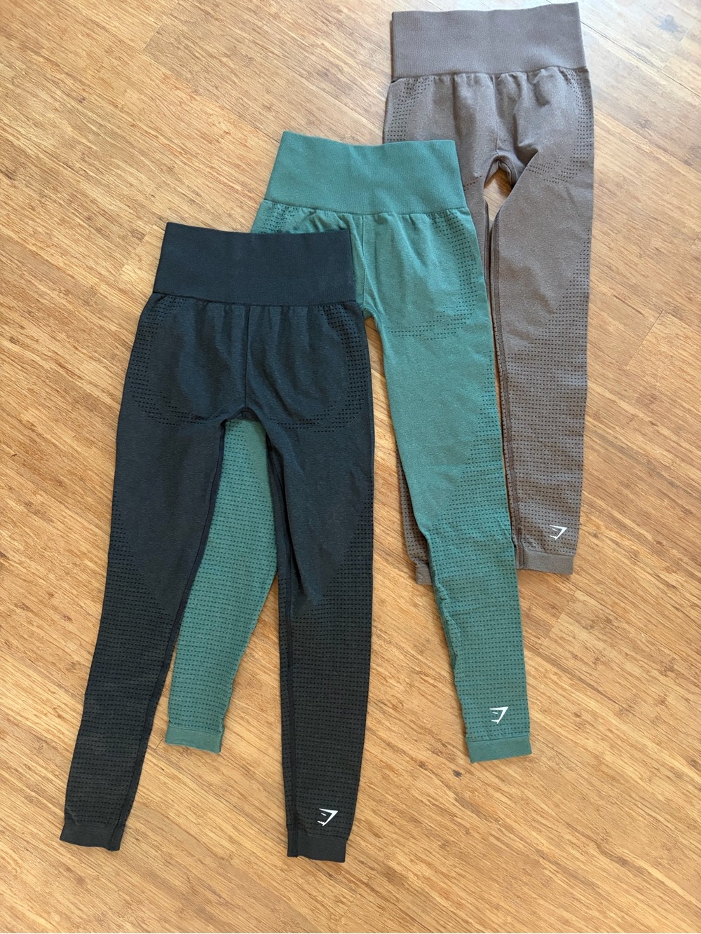 3 PAIRS Gymshark VITAL REGULAR LEGGINGS, Green, espresso, black, Sz XXS (0-2)